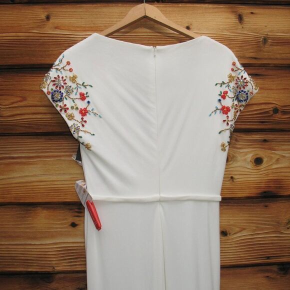 Mac Duggal 55709 Womens White Embellished Sleeve Jersey Wrap Gown - Picture 15 of 16